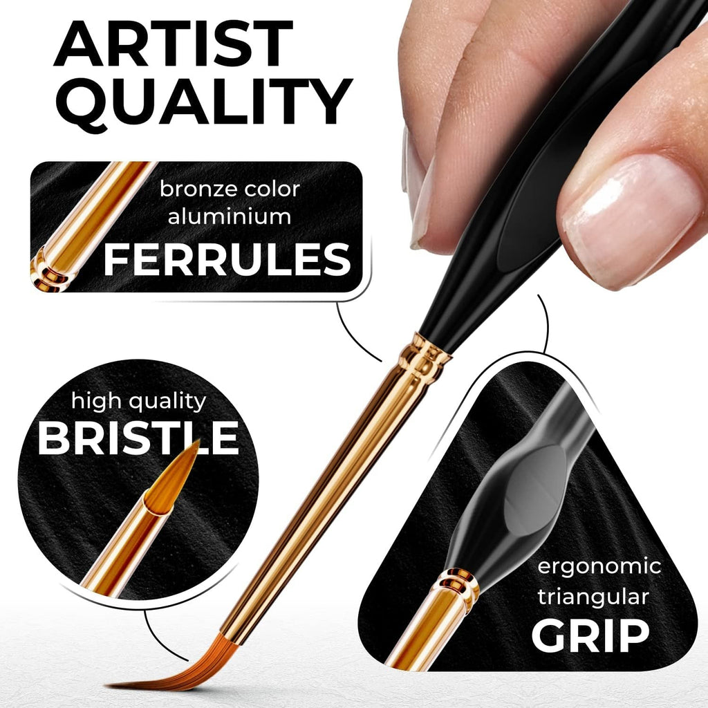 Professional Miniature Paint Brushes - Paint Brush Set of 10 Detail Paint Brushes - for Fine & Art Painting - w/ Comfortable Grip Handles - Perfect for Acrylic, Watercolor, Oil, Models, Warhammer