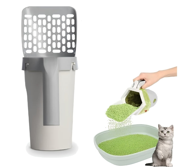 Cat litter scoop with waste bin