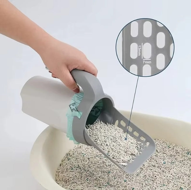 Cat litter scoop with waste bin