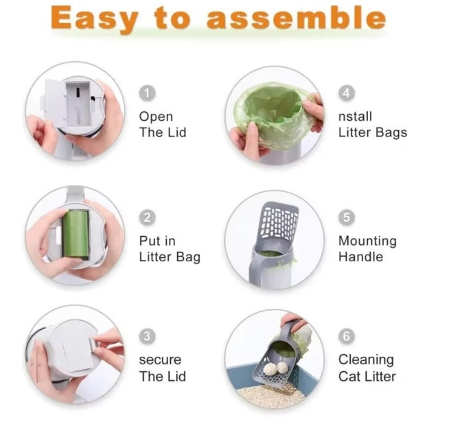 Cat litter scoop with waste bin